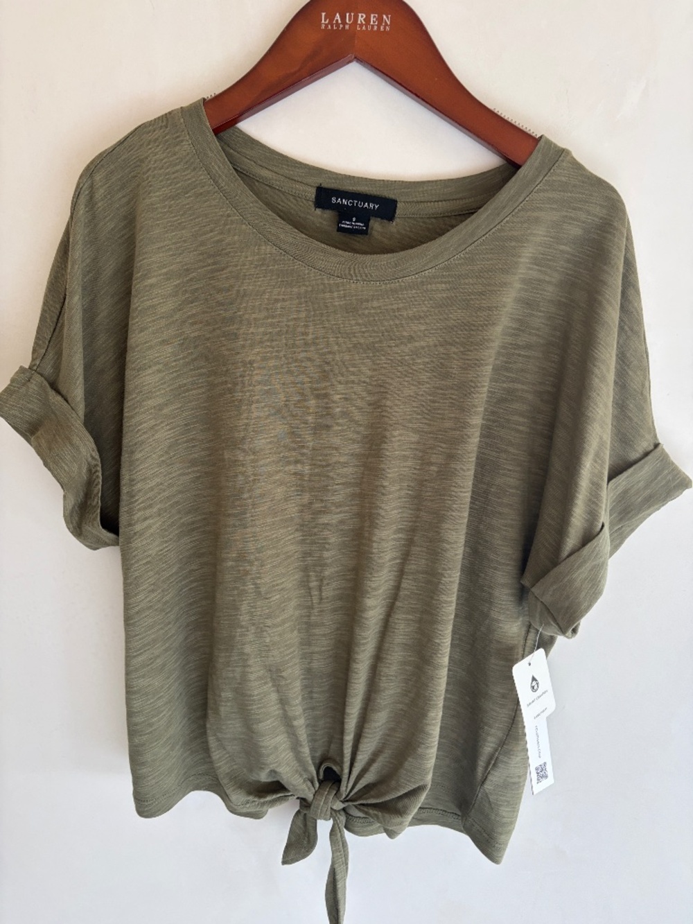 Tie-Hem Cuffed T-Shirt - Sanctuary Short Sleeve - Small - Green - New